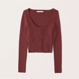 Abercrombie & Fitch Ribbed Corset Scoopneck Sweater Rust Brown Size L